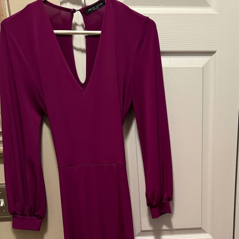 Beautiful purple-pink maxi dress with high slit and built in shorts
